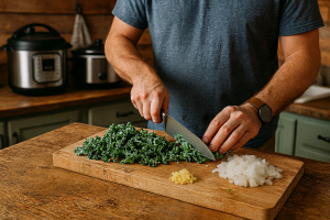 Spicy pork and kale soup AI image Spicy pork and kale soup AI image