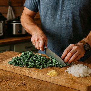 Spicy pork and kale soup AI image